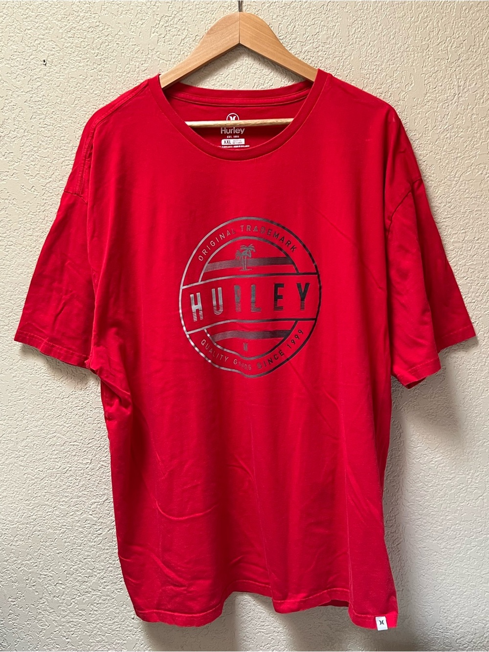 HURLEY Red Surfer Skater Logo Trademark Tee T-shirt Size 2XL